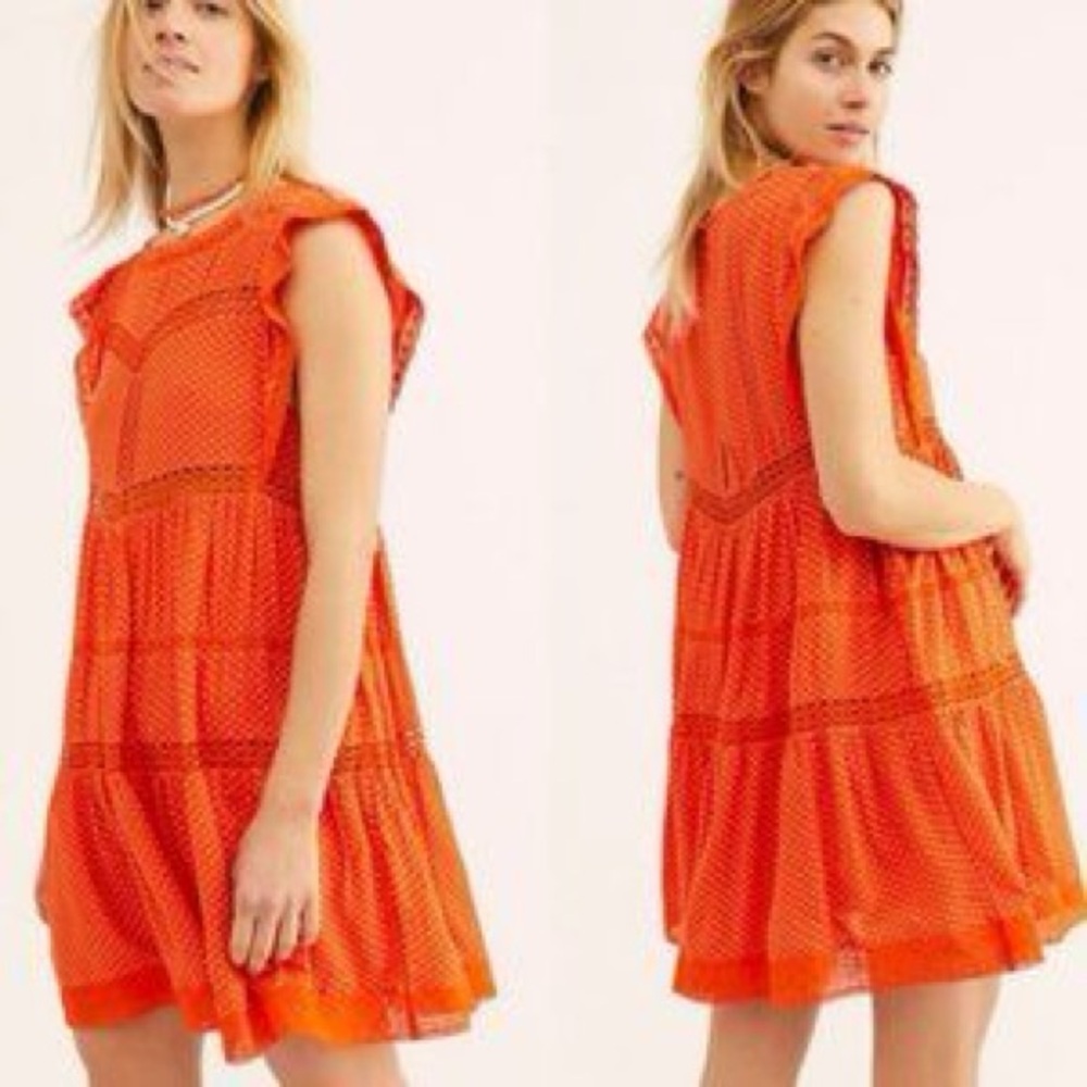 Free People Orange Eyelet Mini Dress